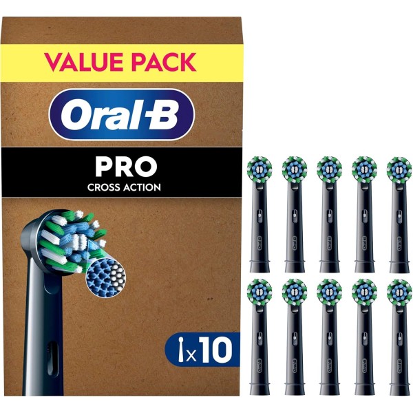 Oral-B Pro Cross Action Toothbrush Heads, 10 Pack, Black