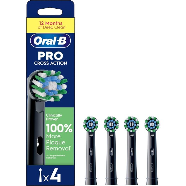 Oral-B Pro Cross Action Toothbrush Heads, 4 Pack, Black