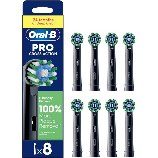 Oral-B Pro Cross Action Toothbrush Heads, 8 Pack, Black