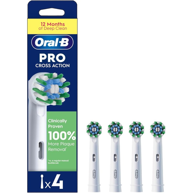 Oral-B Pro Cross Action Toothbrush Heads, 4 Pack, White