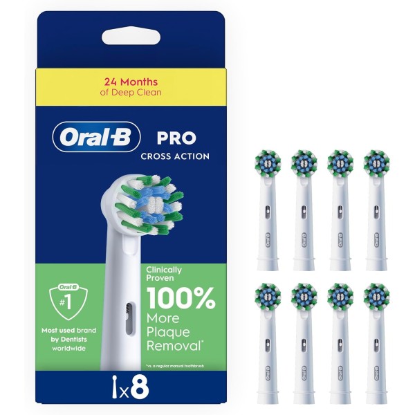 Oral-B Pro Cross Action Toothbrush Heads, 8 Pack, White