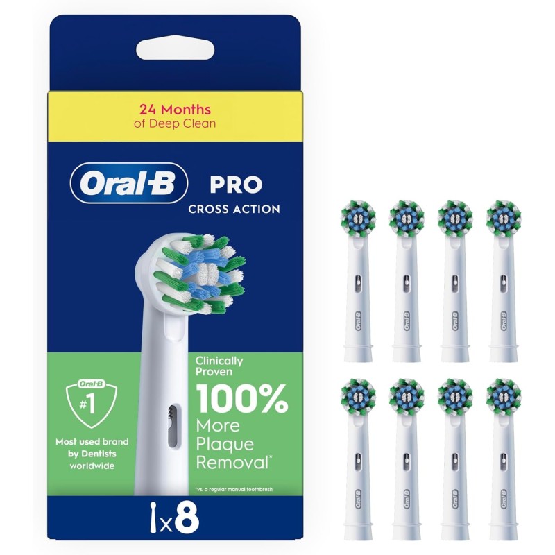 Oral-B Pro Cross Action Toothbrush Heads, 8 Pack, White