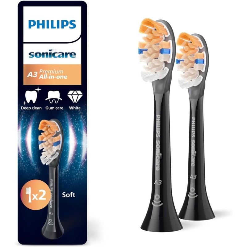 Philips Sonicare A3 Premium Toothbrush Heads, 2 Pack, Black