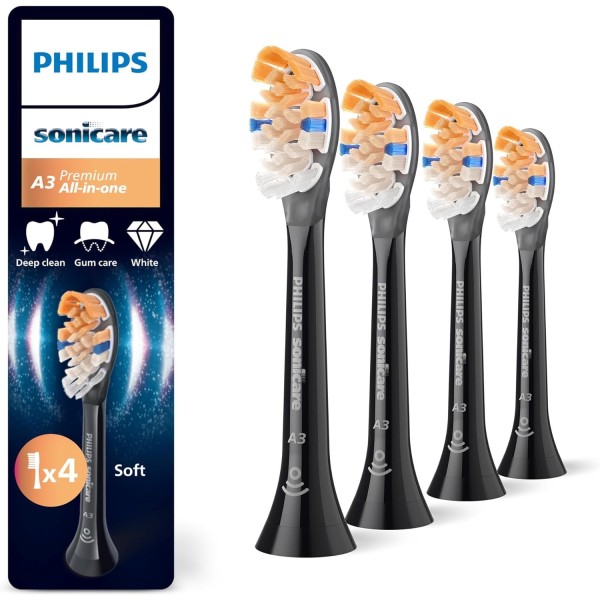 Philips Sonicare A3 Premium Toothbrush Heads, 4 Pack, Black