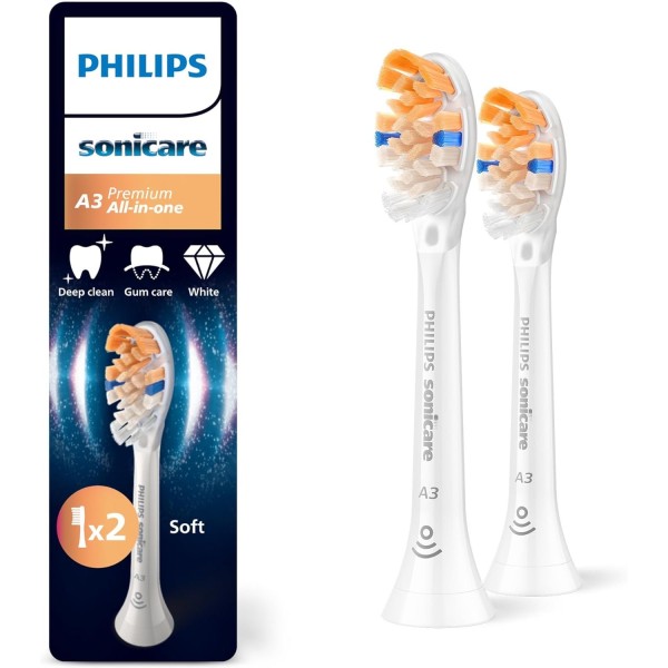 Philips Sonicare A3 Premium Toothbrush Heads, 2 Pack, White