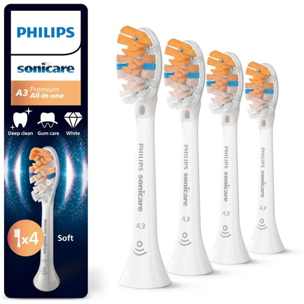 Philips Sonicare A3 Premium Toothbrush Heads, 4 Pack, White