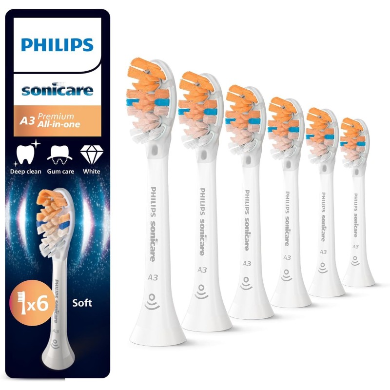 Philips Sonicare A3 Premium Toothbrush Heads, 6 Pack, White