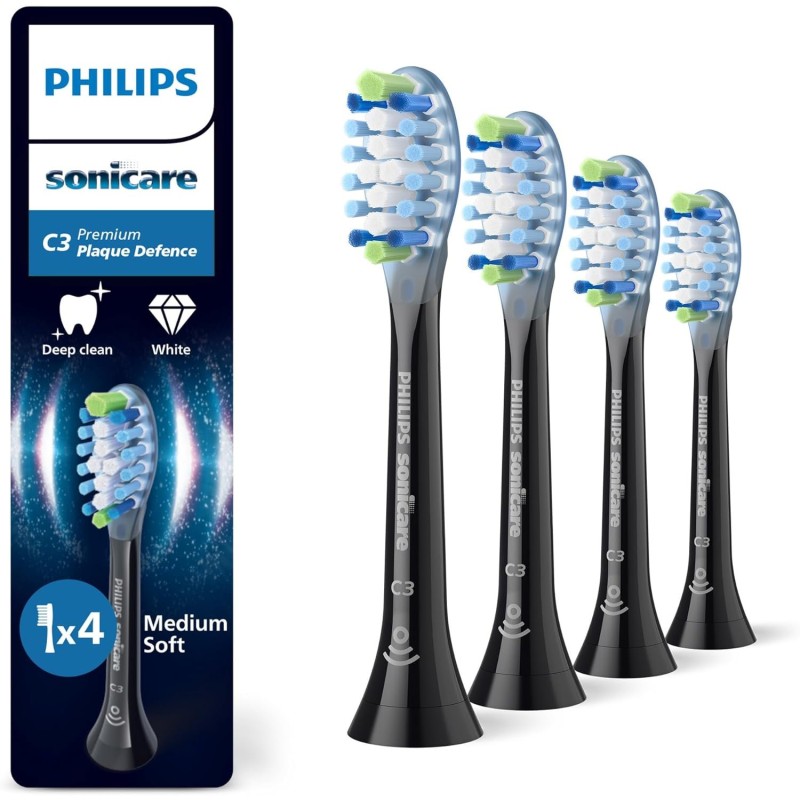 Philips Sonicare C3 Premium Plaque Defence Toothbrush Heads, 4 Pack, Black