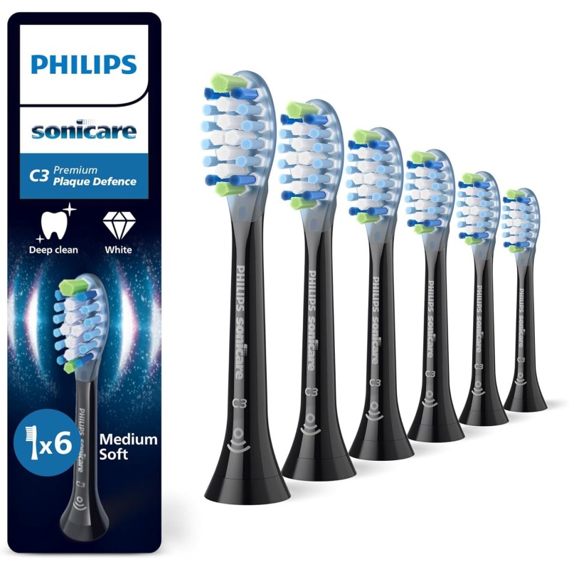Philips Sonicare C3 Premium Plaque Defence Toothbrush Heads, 6 Pack, Black