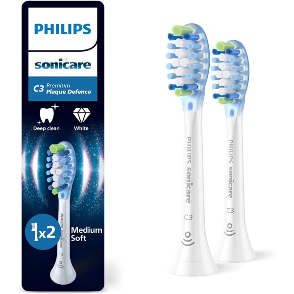 Philips Sonicare C3 Premium Plaque Defence Toothbrush Heads, 2 Pack, White