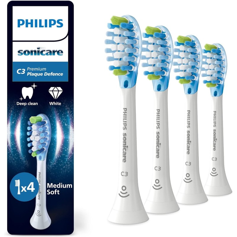 Philips Sonicare C3 Premium Plaque Defence Toothbrush Heads, 4 Pack, White