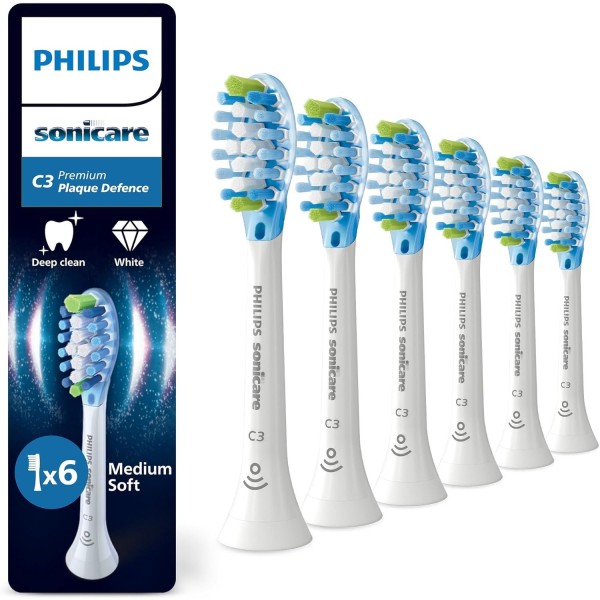 Philips Sonicare C3 Premium Plaque Defence Toothbrush Heads, 6 Pack, White