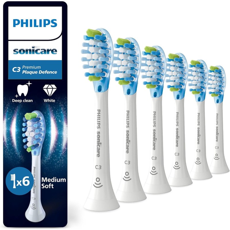 Philips Sonicare C3 Premium Plaque Defence Toothbrush Heads, 6 Pack, White