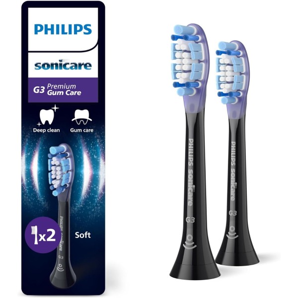 Philips Sonicare G3 Premium Gum Care Toothbrush Heads, 2 Pack, Black