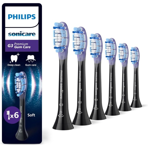 Philips Sonicare G3 Premium Gum Care Toothbrush Heads, 6 Pack, Black