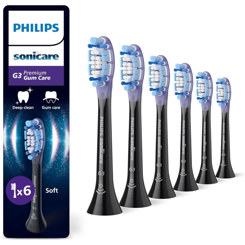 Philips Sonicare G3 Premium Gum Care Toothbrush Heads, 6 Pack, Black