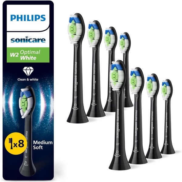 Philips Sonicare W2 Optimal White Toothbrush Heads, 8 Pack, Black